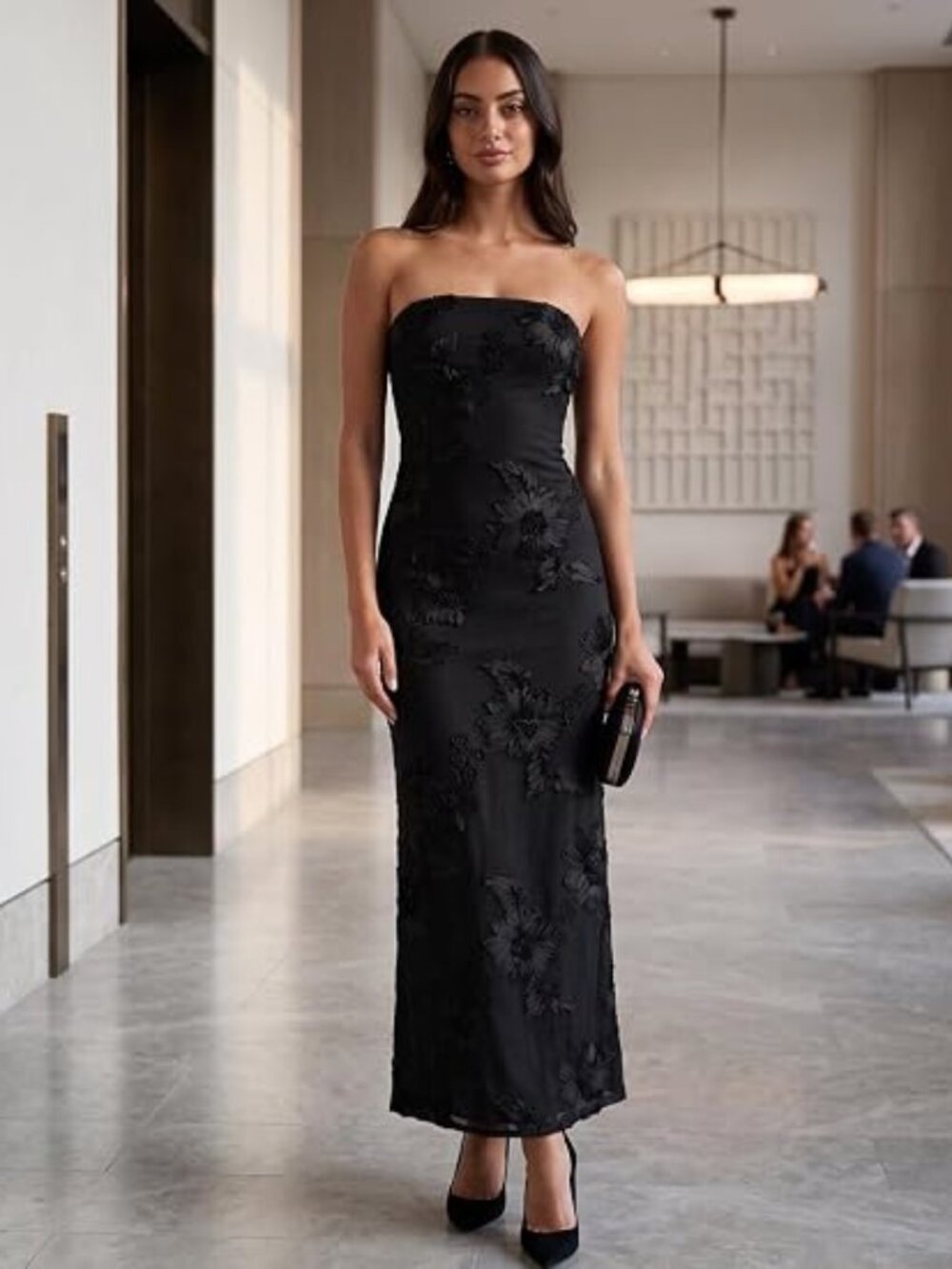 Women's Summer Floral Strapless Mesh Wedding Guest Cocktail Maxi Dress